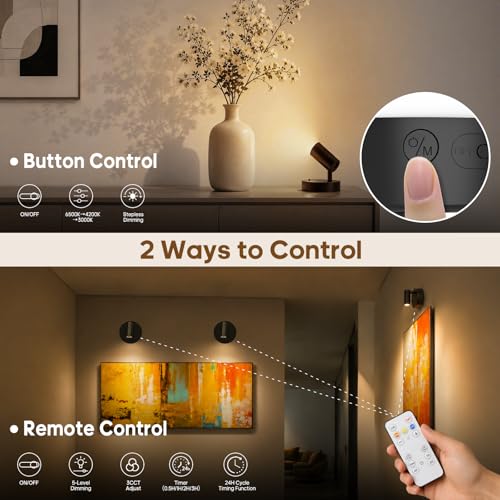 Spotlights Indoor with Remote, 5500Mah Rechargeable Picture Lights on Wall - color: Black-5500mAh