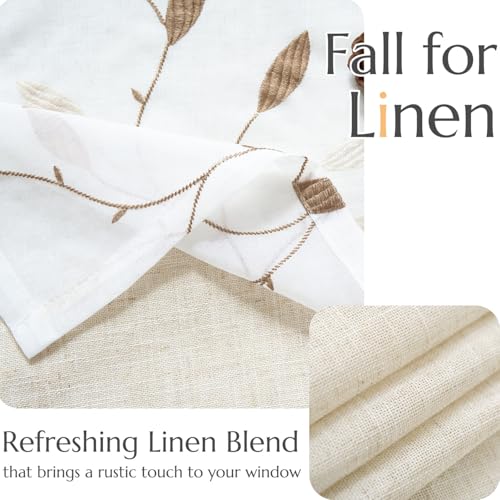 jinchan Sheer Valance for Window Gold Leaf Embroidered 18 Inch 1 Panel - color: Leaves | Gold on White
