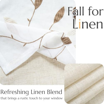 jinchan Sheer Valance for Window Gold Leaf Embroidered 18 Inch 1 Panel - color: Leaves | Gold on White