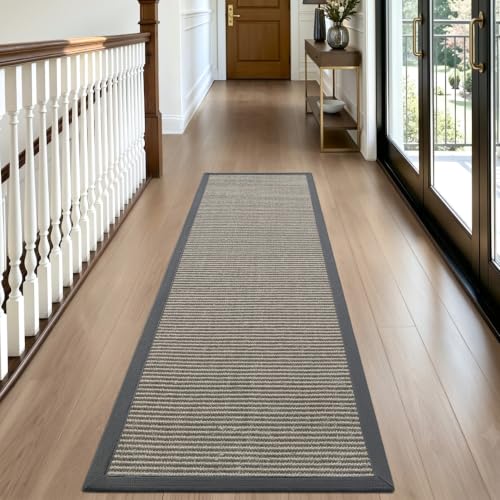 DEXI Jute Runner Rug 2'4''x8', Rug Runners for Hallways, Natural/Grey - color: Natural/Grey, size: 2'4" x 8' (Runner)
