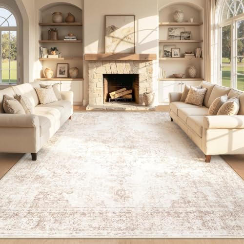 Area Rug 8x10 Vintage Rug: Large Washable Indoor Medallion Rugs Low Pile Distressed Floor Carpet Retro Accent Rug for Living Room Bedroom Kitchen Dining Table Home Office(Retro Beige, 8'x10') - color: Retro Beige, size: 8' x 10' (Rectangular)