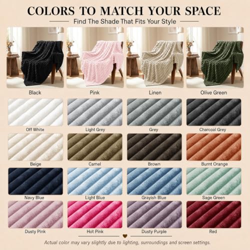 HIMEET Black Throw Blanket for Couch, 300GSM Ribbed Fleece, 50 x 60 Inches - color: Black, size: Throw (50" x 60")