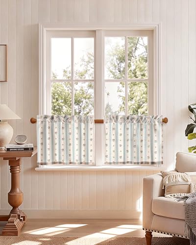 Miss Adola 18 Inch Length Kitchen Tier Curtains, Blue Striped - color: Blue Striped, size: 28"W x 18"L (Pack of 2)