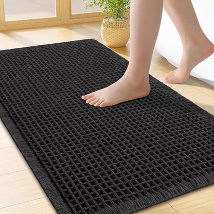 Smiry Waffle Bath Mat 24X16, Extra Soft Absorbent Bathroom Rugs, Black - color: Black, size: 24'' X 16''