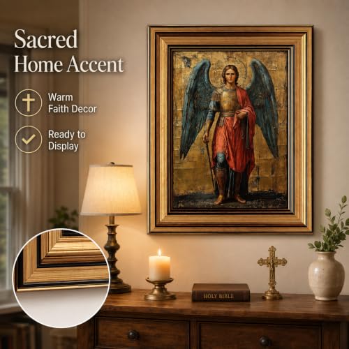 Gold Framed Archangel Michael Canvas Wall Art 16inx24in - color: Archangel A, size: 24"L x 16"W