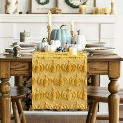 Artoid Mode Ginger Soft Faux Fur Pumpkins Fall Table Runner 13x72 Inch - color: Ginger, size: 13" x 72", Table Runner