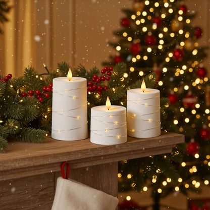Raycare White Flameless LED Pillar Candles Battery Operated Remote Timer - color: 3pcs-White