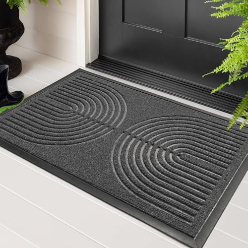 RORA Front Door Mat Outside Entrance, Indoor Welcome Doormat 29.5x17 | Grey Heavy Duty Door Mats, Absorbent, Dirt Trapper with Non-Slip Rubber Backing, Waterproof Outdoor Mat for entryway, patio - color: Grey, size: 29.5x17 inch