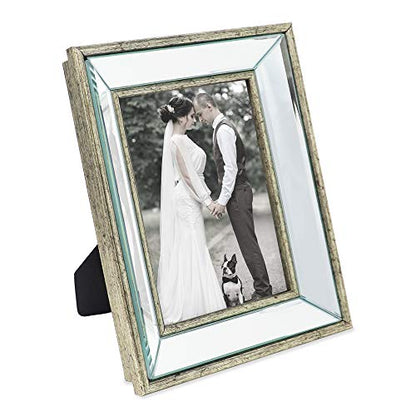 Laura Ashley 5x7 Silver Beveled Mirror Picture Frame Tabletop & Wall Mount - color: Silver, size: 5x7