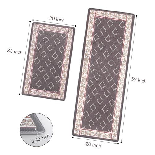 Kitchen Floor Mat Set of 2, Anti Fatigue Kitchen Mat 20"x32"+20"x59" - color: Coffee, size: 20"x32"+20"x59"