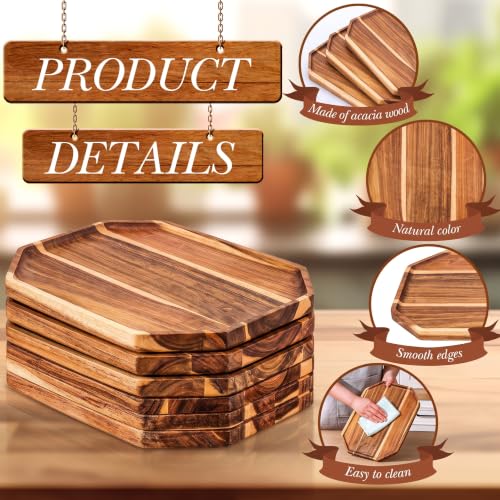 Dandat 12 Pack Wooden Serving Platter Acacia Wood Platters 14 x 10 Inch Rustic Serving Tray Rectangular Charcuterie Board Cheese Plate for Home Decor Dessert Vegetables Fruit Cookie - size: 14 x 10 Inch