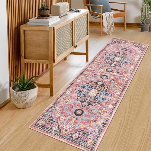 Pauwer Hallway Runner Rug 2x6, Washable Boho Kitchen Runner, Fuchsia Multi - color: Fuchsia Multi, size: 2' x 6' (Runner)