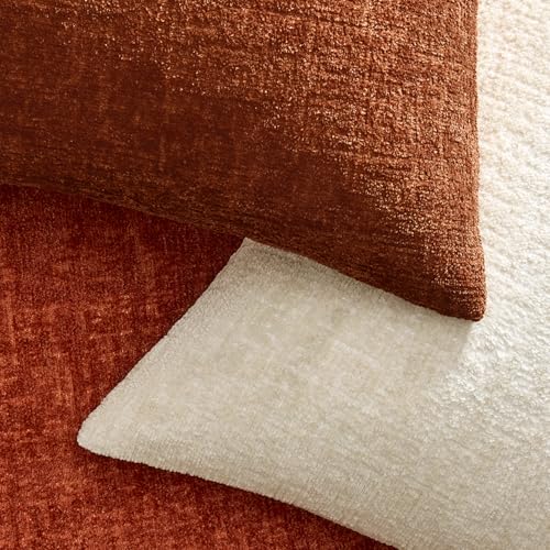 MIULEE Fall Couch Pillow Covers Textured Chenille 18x18 Rust - color: Rust, size: 18" x 18" (Pack of 2)