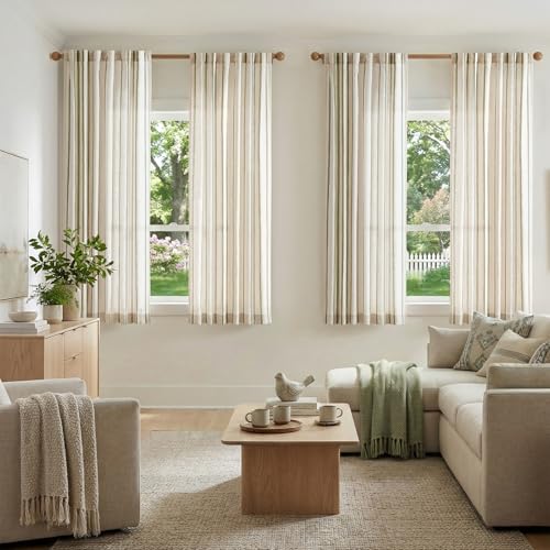 jinchan Light Filtering Striped Linen Curtains 63 Inch Length 2 Panels - color: Green, size: 50"W x 63"L (Pack of 2)