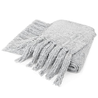 PAVILIA Chenille Throw Blanket Knit Twin Size Tassel Throw Light Grey 60x80 - color: Light Grey, size: 60 X 80 Inches - Twin