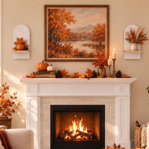 Boho Wall Candle Holder Set of 2 with White Arched 3D Design - color: White