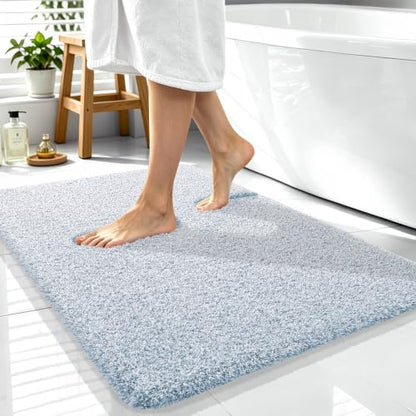 OLANLY Microfiber Bathroom Rugs 40x32, Quick Dry Mat, Airy Blue and White - color: Airy Blue and White, size: 40" X 32"
