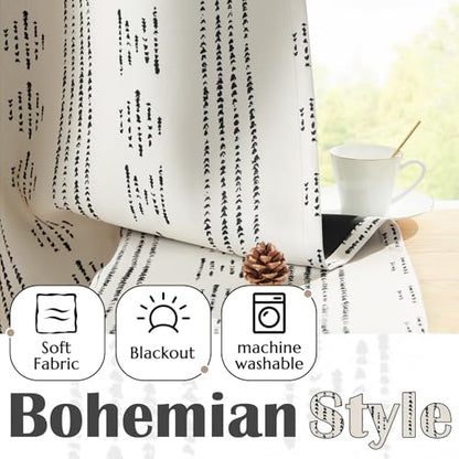 jinchan Striped Window Valance 16 Inch Modern Boho 1 Panel Black on Beige - color: Boho| Black on Beige, size: 52"W x 16"L (Pack of 1)