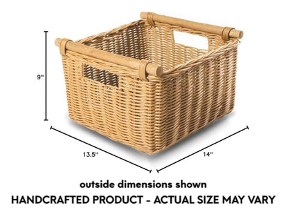 The Basket Lady Deep Pole Handle Wicker Storage Basket, M, Sandstone - color: Sandstone, size: Medium