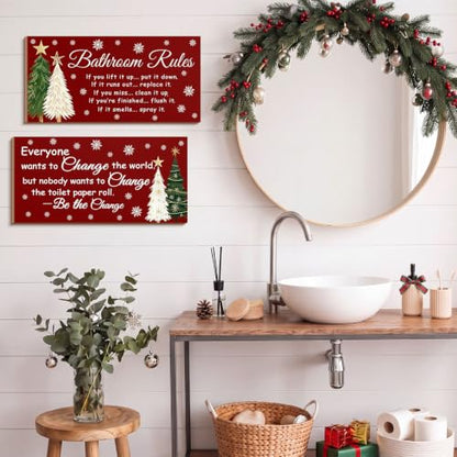 Jetec 2 Pcs Christmas Bathroom Decor Wooden Sign 12 x 6 Inch - style: Christmas Tree Style