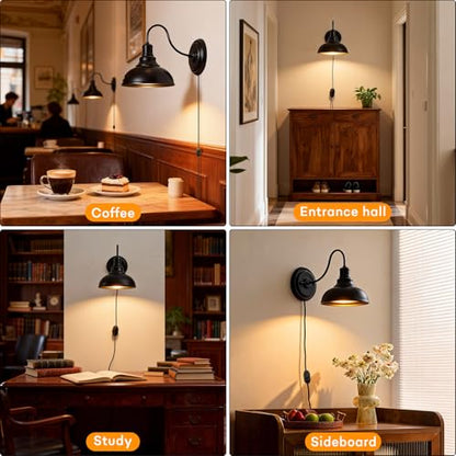 Lightess Plug in Wall Sconces Set of 2, Black Lamp with Cord Dimmer Switch - color: 2 Pack-Black Plug in