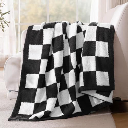 Exclusivo Mezcla Checkered Knit Blanket Twin Size for Bed, Black - color: Black, size: Twin (60"x80")