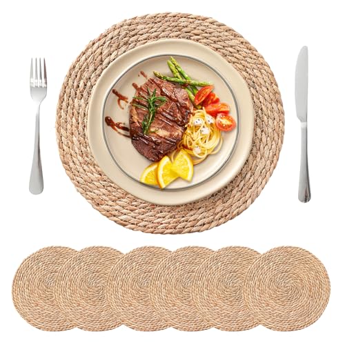 13.8'' Round Woven Placemats Set of 6, Boho Wicker Chargers, Terrekraft - size: Set of 6
