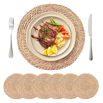 13.8'' Round Woven Placemats Set of 6, Boho Wicker Chargers, Terrekraft - size: Set of 6