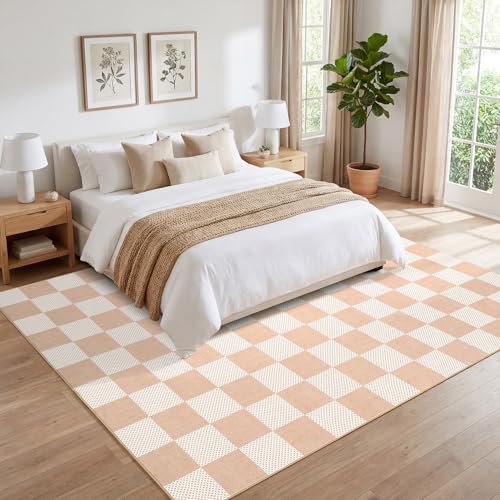 GarveeHome Checkered Blush Beige 8x10 Washable Rug Low-Pile Bedroom Nursery - color: Blush Beige, size: 8' x 10' (Rectangular)