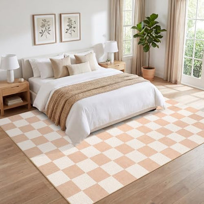 GarveeHome Checkered Blush Beige 8x10 Washable Rug Low-Pile Bedroom Nursery - color: Blush Beige, size: 8' x 10' (Rectangular)