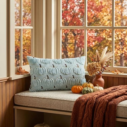 AVOIN colorlife Blue Fall Pumpkin Throw Pillow Covers 12x20 Inch - color: Blue, size: 20" x 12" (Pack of 2)