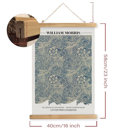 MIDEFINCH William Morris Vintage Blue Botanical Linen Canvas Scroll Poster - color: WILLIAM MORRIS B