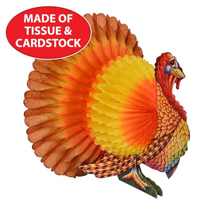 Beistle Tissue Turkey Centerpiece Thanksgiving Table Decor 1 Pack 12 Inch