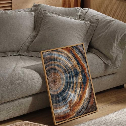 BingruiArt Faux Wood Tree Ring 04 Canvas Wall Art 16x24 Framed - color: Tree Ring - 04, size: 24"L x 16"W