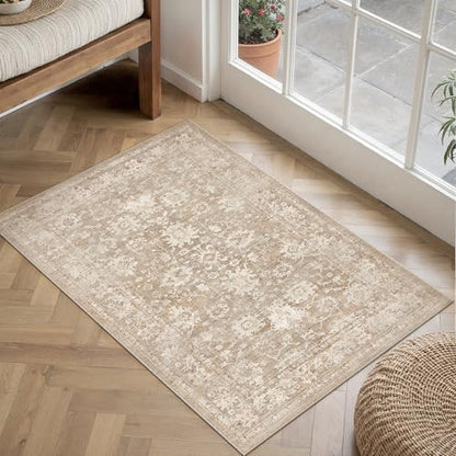 HUGEAR 2x3 Beige Retro Distressed Washable Area Rug for Entryway - color: A| Beige, size: 2' x 3' (Rectangular)