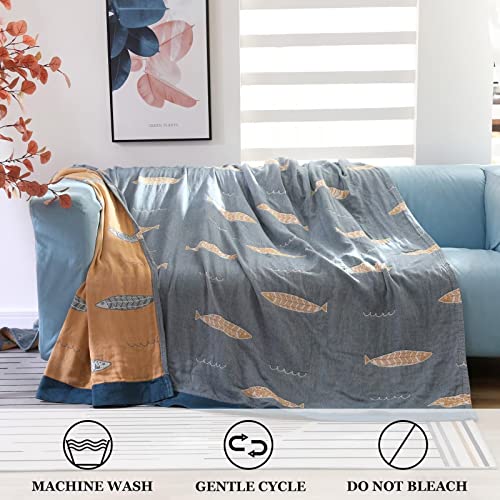 LUTBM Boho Throw Blanket for Bed 60"x80", 100% Cotton Soft Couch Blankets - color: Animal-fish, size: 60"×80"