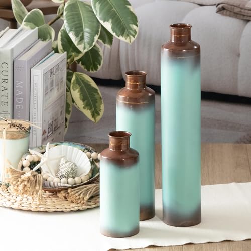 ANDALUCA Set of 3 Decorative Turquoise Bronze Vases