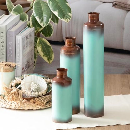 ANDALUCA Set of 3 Decorative Turquoise Bronze Vases