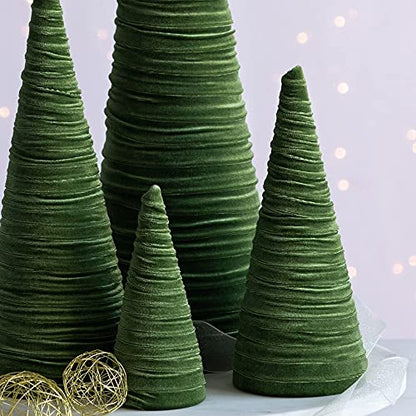Your Heart's Content Velvet Trees Set of 4 Olive, Modern Mantle, Elegant Entryway, Green Valentine Tree Tabletop, Holiday Table Centerpiece, Cozy Gift for (Olive) - color: Olive