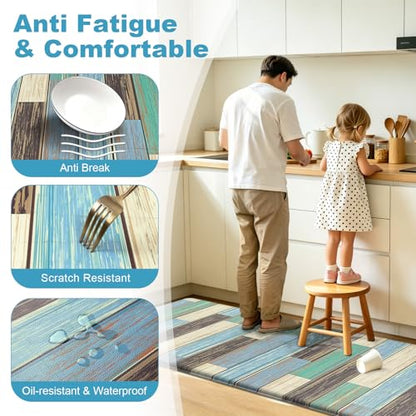 LOKHOM Kitchen Floor Mats, 24x59 Anti Fatigue Cushioned Runner Rug, Teal - color: Teal