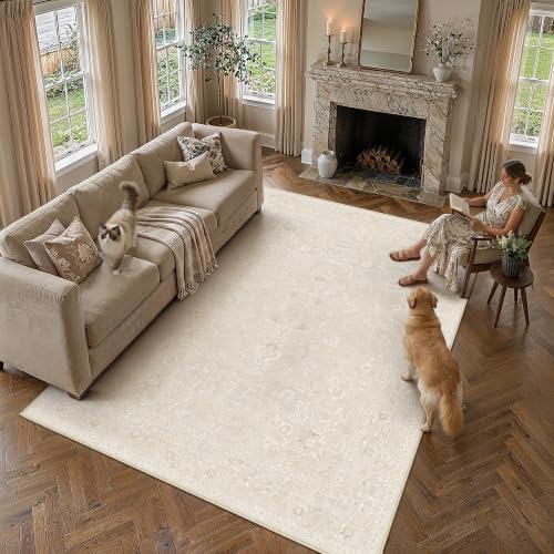 PureCozy 8x10 Beige Area Rug Washable Non Slip Large Vintage Living Room - color: Beige, size: 8' x 10' (Rectangular)
