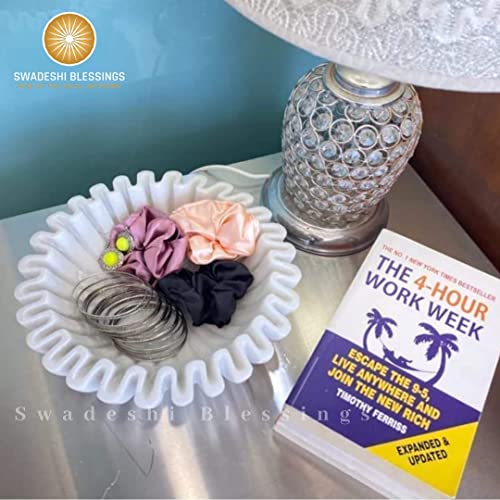 SWADESHI BLESSINGS Handcrafted Large Marble Ruffle Bowl for Home Decor, 10" - size: 10 Inches