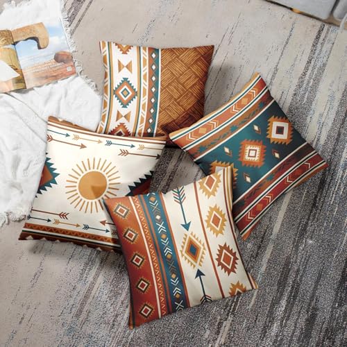 Throw Pillow Covers, Western Geometric, Set of 4, 18"x18" - color: Southwestern Geometric
