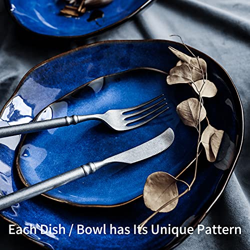 10 Inch Ceramic Decorative Plate, Blue Reactive Glaze Shallow Dish - size: 10 inch dish