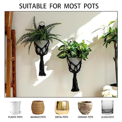 Artilady Macrame Plant Hanger Black, Boho Hanging Planter for Indoor Plants - color: Black a