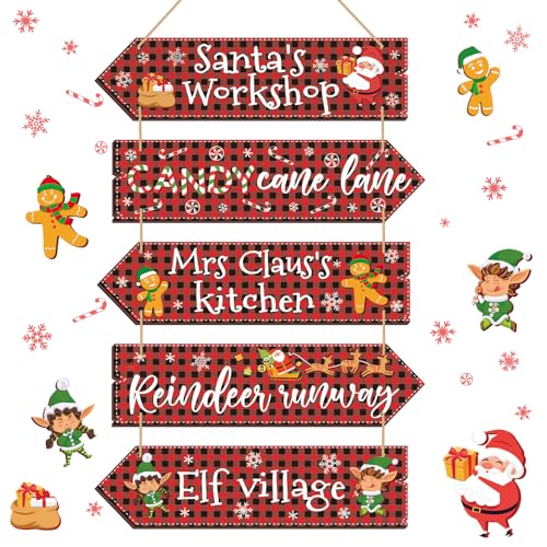 Christmas Wooden Hanging Sign, Arrow, Rustic Farmhouse Decor, Buffalo Plaid - style: Buffalo Plaid