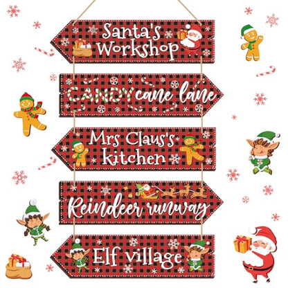 Christmas Wooden Hanging Sign, Arrow, Rustic Farmhouse Decor, Buffalo Plaid - style: Buffalo Plaid