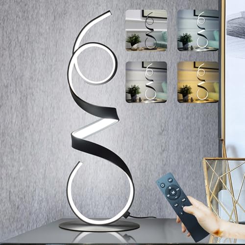 20W 3 Colors Remote Control Dimmable LED Art Table Lamp 21.4 Inch with Touch Switch for Living Room,Bedroom (Black) - color: Black