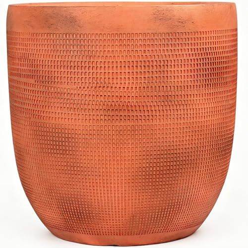 12 Inch Round Terracotta Planter Pot, Distressed Terracotta Orange with Black Finish, Rustic Vintage Flower Pot with Drainage Hole, Lightweight Indoor Outdoor Planter for Patio Porch Garden Décor - color: Terracotta
