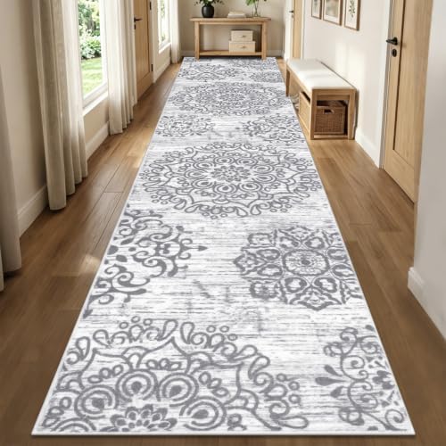 HEBE Hallway Runner Rug 2'8''x14', Washable Non Slip Kitchen Rug Runner - color: Grey, size: 2'8" x 14' (Rectangular)